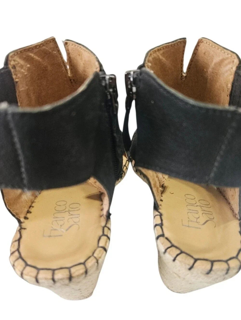 Franco Sarto 9M Black Suede Leather Nola Cut Out Espadrille Wedge Sandal